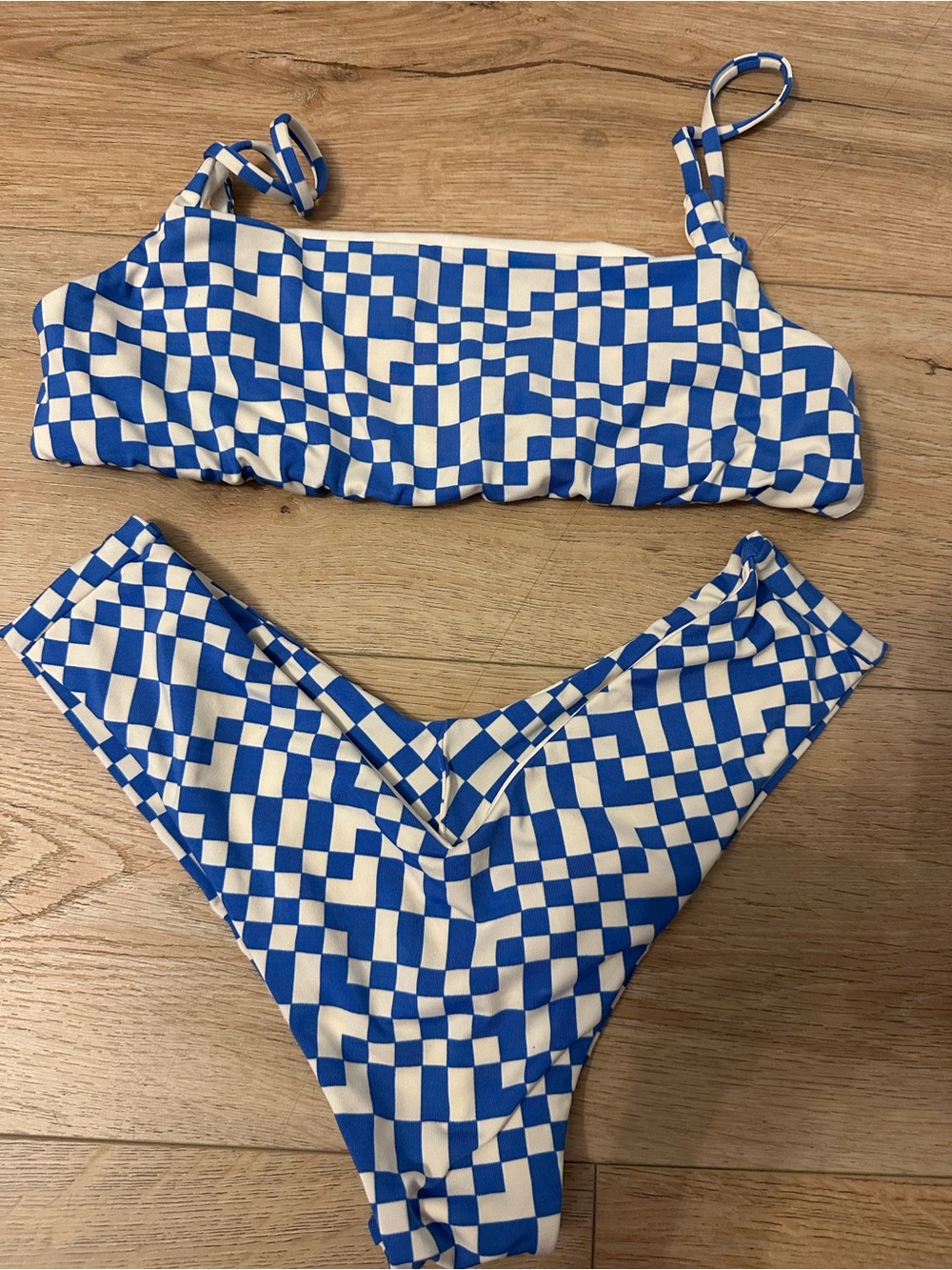 Billabong Blue and White Checkerboard Bikini